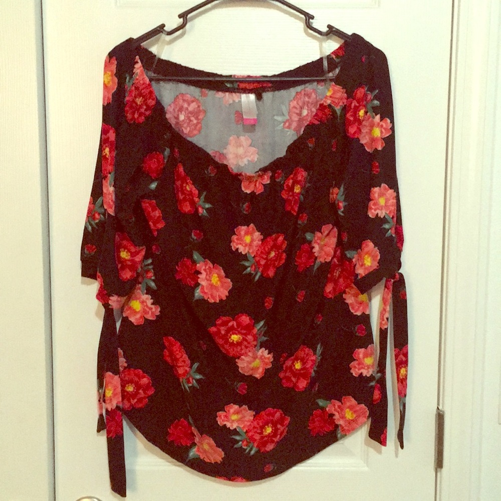 No Boundaries Black/Red Floral Off Shoulder Top